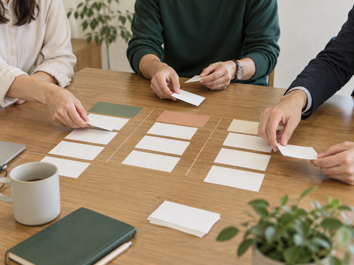 残す仕事と減らす仕事をカードで整理する手元